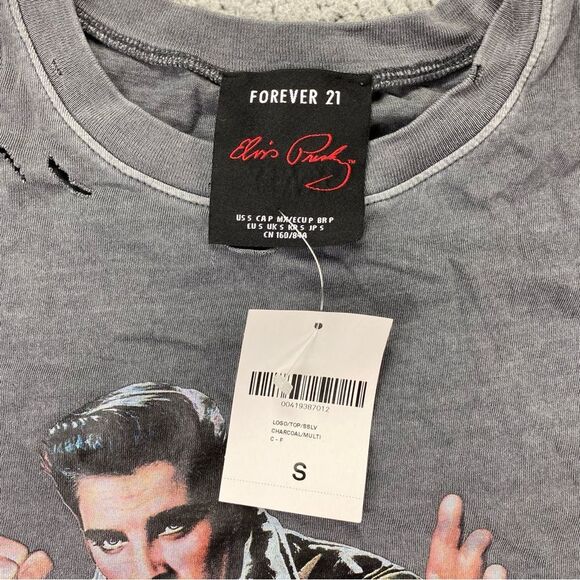 Forever 21 x Elvis Presley Grey Distressed Short Sleeve Limited Edition Size: S - Picture 9 of 14